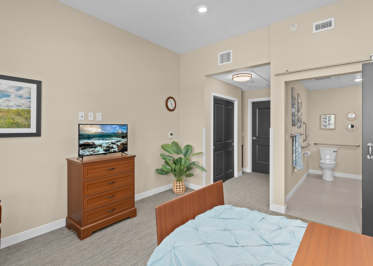 Each of these 1 bedroom / 1 bath suites feature large, open bedrooms, and each floor plan is tailored to the specific care needs of each Resident