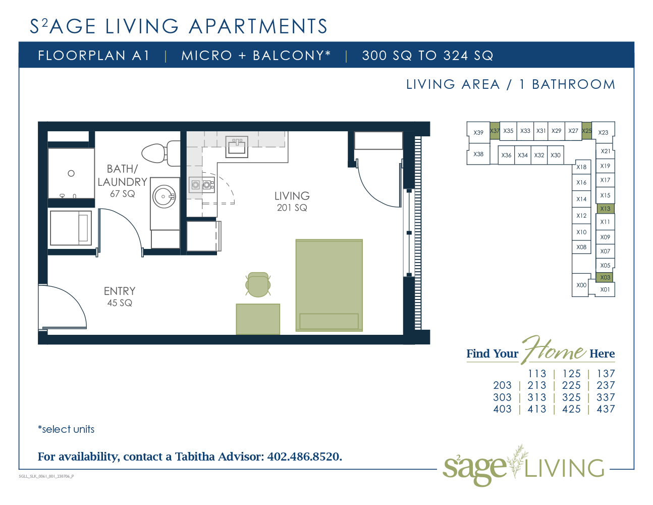 S2age Living Floor Plan, Apartment A1