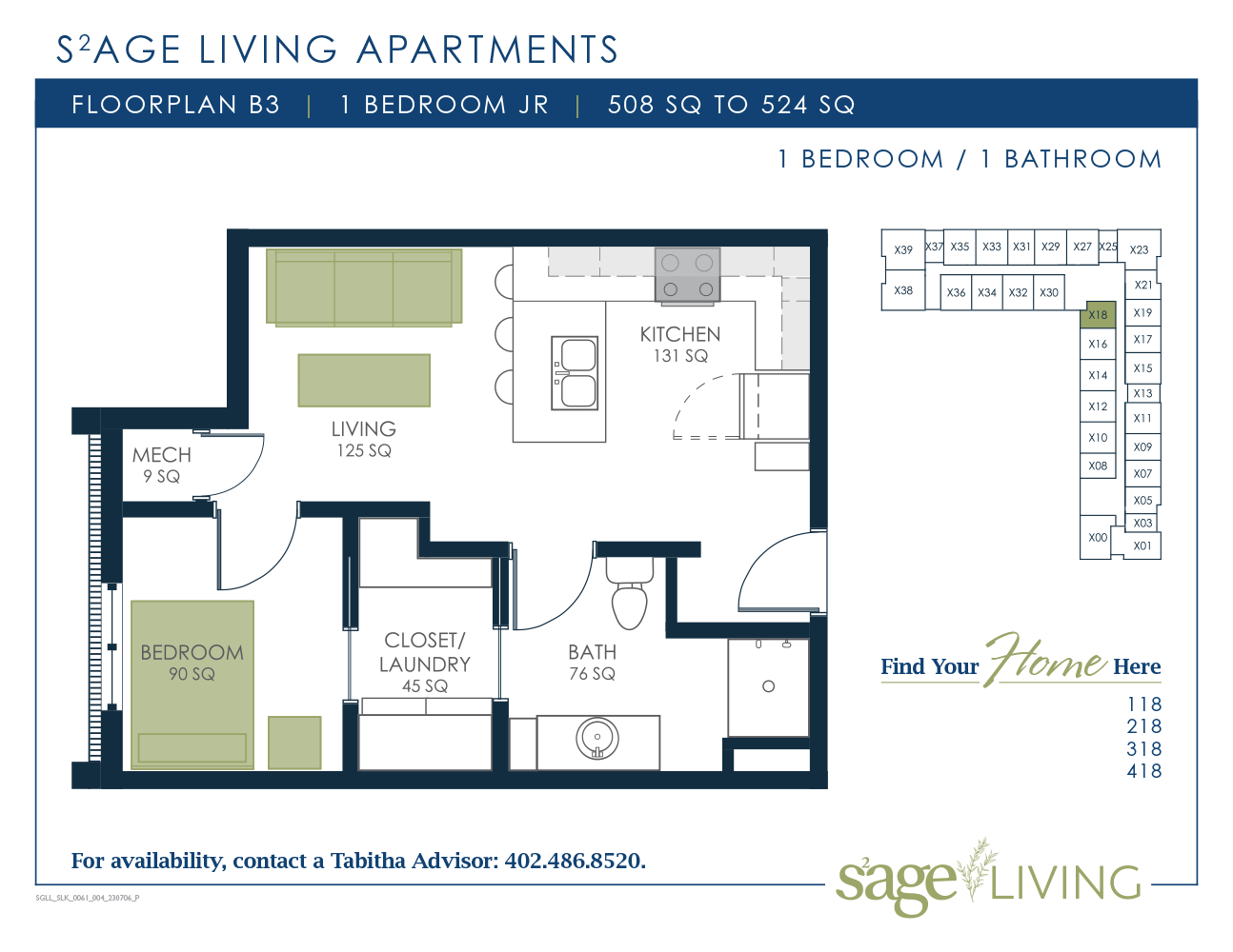 S2age Living Floor Plan, Apartment B3