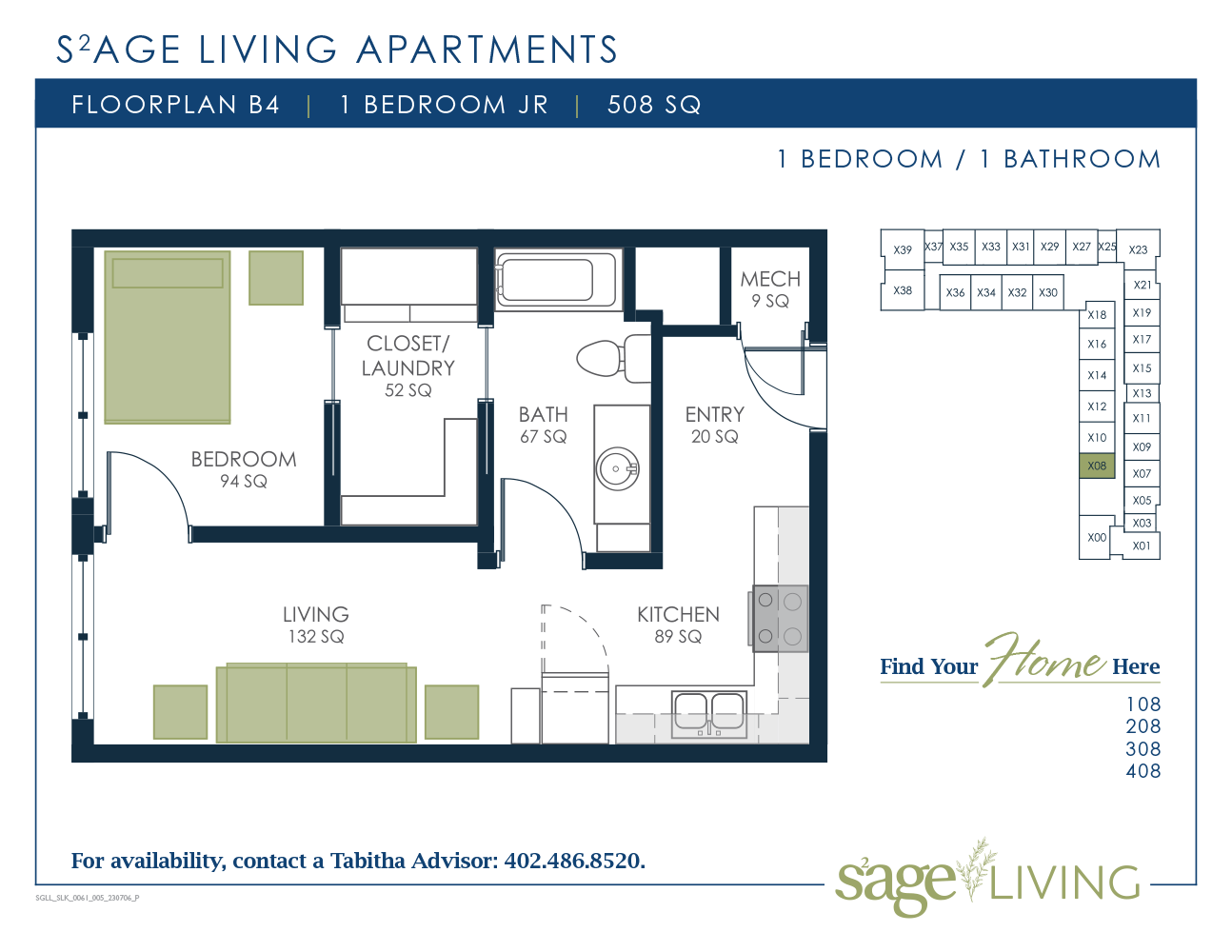 S2age Living Floor Plan, Apartment B4