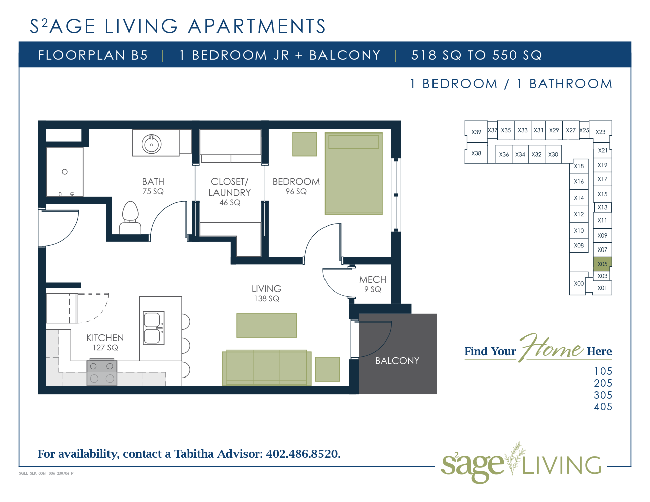 S2age Living Floor Plan, Apartment B5