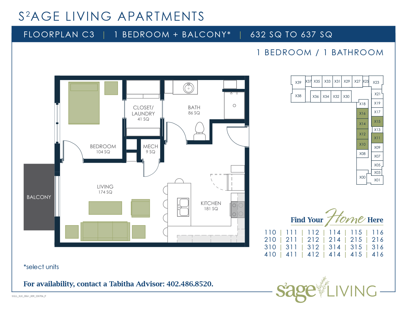 S2age Living Floor Plan, Apartment C3