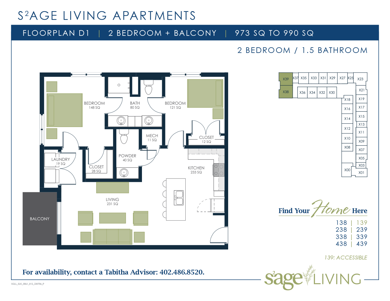 S2age Living Floor Plan, Apartment D1