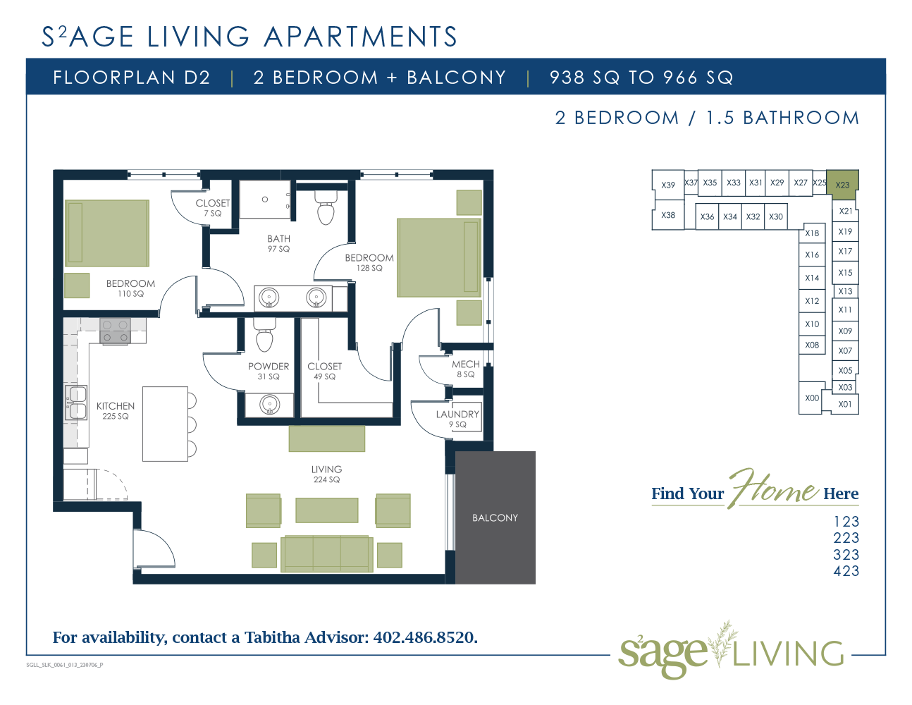 S2age Living Floor Plan, Apartment D2