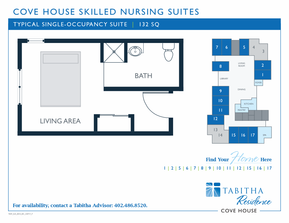 Each Cove House long-term care/skilled nursing suite features a private living space with a private bath for each Resident.