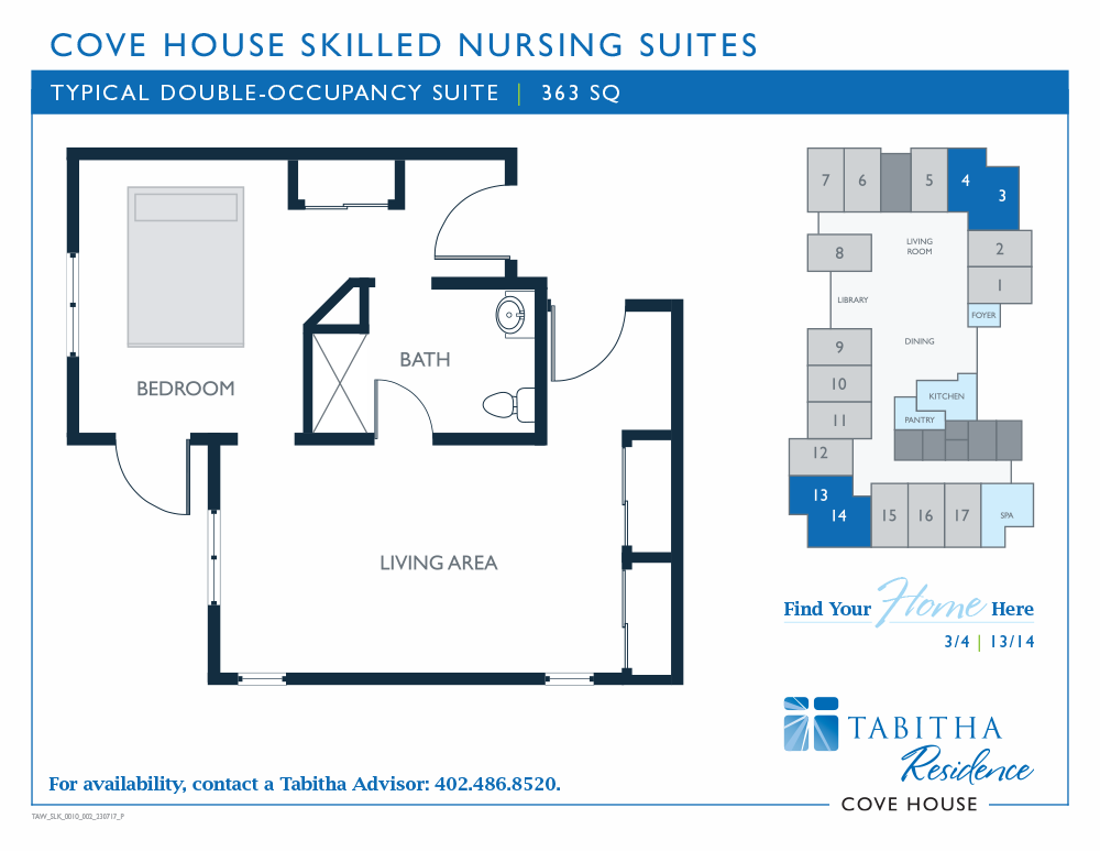 Each Cove House long-term care/skilled nursing suite features a private living space with a private bath for each Resident.